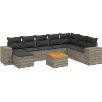 Syfax 9-tlg. Garten-Sofagarnitur mit Kissen Grau Poly Rattan