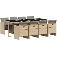 Syfax 9-tlg. Garten-Essgruppe mit Kissen Beigemischung Poly Rattan