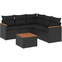 Syfax 6-tlg. Garten-Sofagarnitur mit Kissen Schwarz Poly Rattan