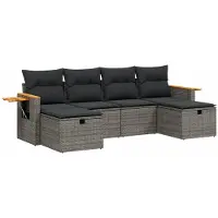 Syfax 6-tlg. Garten-Sofagarnitur mit Kissen Grau Poly Rattan