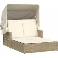 Syfax Doppel-Sonnenliege mit Dach und Auflagen Beige Poly Rattan
