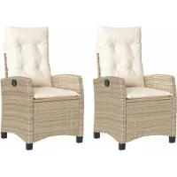 Syfax Gartensessel mit Kissen 2 Stk. Verstellbar Beige Poly Rattan