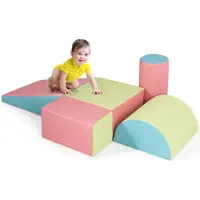 Costway 5 TLG. Schaumstoffbausteine, Riesenbausteine zum Toben und Klettern, Softbausteine aus Schaumstoff, Großbausteine Mehrfarbig, Bauklötze für Babys und Kleinkinder (Rosa)