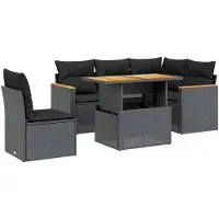 Syfax 6-tlg. Garten-Sofagarnitur mit Kissen Schwarz Poly Rattan