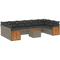 Syfax 11-tlg. Garten-Sofagarnitur mit Kissen Grau Poly Rattan