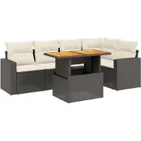 Syfax 6-tlg. Garten-Sofagarnitur mit Kissen Schwarz Poly Rattan
