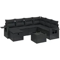 Syfax 8-tlg. Garten-Sofagarnitur mit Kissen Schwarz Poly Rattan