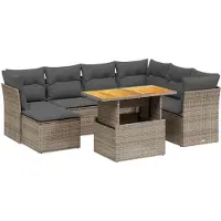 Syfax 8-tlg. Garten-Sofagarnitur mit Kissen Grau Poly Rattan