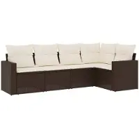 Syfax 5-tlg. Garten-Sofagarnitur mit Kissen Braun Poly Rattan
