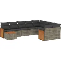 Syfax 10-tlg. Garten-Sofagarnitur mit Kissen Grau Poly Rattan