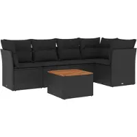 Syfax 6-tlg. Garten-Sofagarnitur mit Kissen Schwarz Poly Rattan
