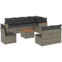 Syfax 9-tlg. Garten-Sofagarnitur mit Kissen Grau Poly Rattan