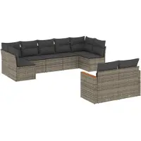 Syfax 9-tlg. Garten-Sofagarnitur mit Kissen Grau Poly Rattan