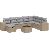 Syfax 9-tlg. Garten-Sofagarnitur mit Kissen Beige Poly Rattan