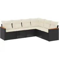 Syfax 6-tlg. Garten-Sofagarnitur mit Kissen Schwarz Poly Rattan