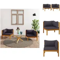 vidaXL Ecksofas 2 Stk. mit Dunkelgrauen Kissen Massivholz Teak - Gartensofaelemente
