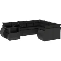Syfax 10-tlg. Garten-Sofagarnitur mit Kissen Schwarz Poly Rattan