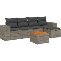 Syfax 6-tlg. Garten-Sofagarnitur mit Kissen Grau Poly Rattan
