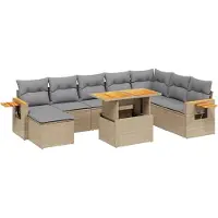 Syfax 9-tlg. Garten-Sofagarnitur mit Kissen Beige Poly Rattan