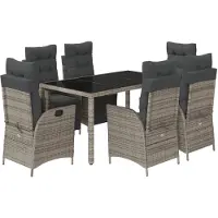 Syfax 7-tlg. Garten-Essgruppe mit Kissen Grau Poly Rattan