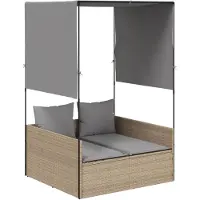 Syfax Doppel-Sonnenliege mit Dach und Vorhängen Beige Poly Rattan