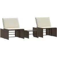 Syfax Sonnenliegen 2 Stk. mit Tisch Braun Poly Rattan