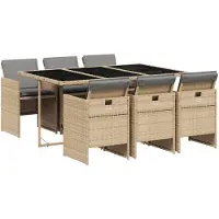 Syfax 7-tlg. Garten-Essgruppe mit Kissen Beigemischung Poly Rattan