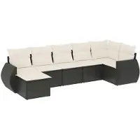 Syfax 7-tlg. Garten-Sofagarnitur mit Kissen Schwarz Poly Rattan