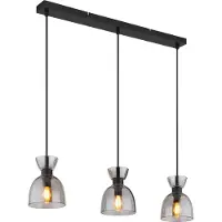Globo Lighting Hängeleuchte Metall schwarz matt, Glas rauchfarben, Kabel PVC schwarz, Höhe kürzbar, LxBxH: 650x130x1200mm, exkl. 3x E14 40W 230V