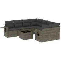 Syfax 9-tlg. Garten-Sofagarnitur mit Kissen Grau Poly Rattan