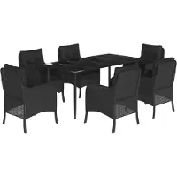 Syfax 7-tlg. Garten-Essgruppe mit Kissen Schwarz Poly Rattan