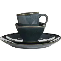 Mica Decorations Racco Geschirrset für 4 Personen - Set mit Tellern, Schalen und Bechern - Teller Set aus Steingut - Müslischalen für den täglichen Gebrauch - Dunkelgrau