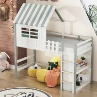 ALFORIGO Kinderbett 90x200 cm, Kieferrahmen/MDF mit Stauraum, Hausbett mit 30 cm hoher Umrandung, Holzbett mit 25 Holzlatten ohne Matratze, grün