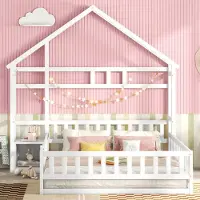 MODFU Jugendbett mit Matratze 140x200 Kinderbett mit Stauraum,Bettgestell mit Lattenrost,Hausbetten mit Geländer,mit Nachttischen,Weiß