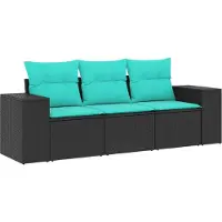 Syfax 3-teiliges Gartensofa-Set mit Kissen, schwarzes Polyrattan