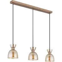 Globo Hängeleuchte Metall kaffeefarben matt, Glas amber, Kabel PVC schwarz, Höhe kürzbar, LxBxH: 650x130x1200mm, exkl. 3x E14 40W 230V