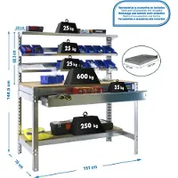 Simon Rack PROREGAL Werkbank BUFFALO mit Frontablage und Schubfach | HxBxT 84x150x76cm | Traglast 600kg | Verzinkt