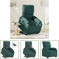 The Living Store Elektrischer Massagesessel mit Aufstehhilfe Dunkelgrün Stoff