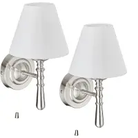 Relaxdays Wandlampe mit Schirm 2er Set, Zugschalter, Flur & Wohnzimmer, E14, Stoff, Metall, HBT 28x16x19 cm, silber/weiß