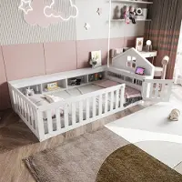 OKWISH Kinderbett mit Dachleiste 90x200 Jugendbett mit Staufach und Sicherheitsgitter,Massivholzbett mit rundum-Sicherheitsschutz ohne Matratze,Weiß