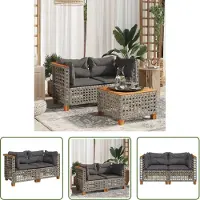 The Living Store Garten-Ecksofas mit Kissen 2 Stk. Grau Poly Rattan
