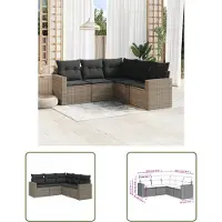 The Living Store 5-tlg. Garten-Sofagarnitur mit Kissen Grau Poly Rattan
