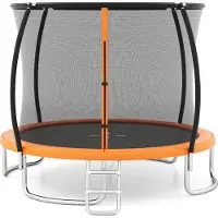 Costway 305cm Trampolin Outdoor, Gartentrampolin rund mit Leiter, Sicherheitsnetz, Randabdeckung & Metallrahmen, Kindertrampolin Komplett Set, Orange