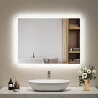 Emke LED Badspiegel 60x80cm mit Beleuchtung & Antibeschlag, Wandspiegel mit Mechanischem Schalter Badezimmerspiegel 3000K/6500K Lichtfarben