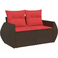 Syfax Gartensofa mit Kissen 2-Sitzer Braun Poly Rattan