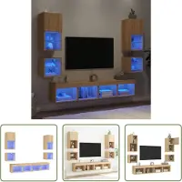 The Living Store 8-tlg. Wohnwand mit LED-Beleuchtung Sonoma-Eiche Holzwerkstoff