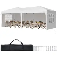 Vevor Pavillon Faltpavillon, 5,9 x 2,96 x 2,65 m, Festzelt, Gartenzelt mit Seitenwänden & belüfteten Fenstern, 3 Höheneinstellungen, Sonnenschutz für Veranstaltungen im Außenbereich, weiß