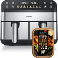 Arendo Heißluftfritteuse Doppelkammer 9 l, Airfryer mit 2 Garzonen, 2400 W, 3in1 mit Backofen und Dörrautomat, 8 Programme, 3D Umluftsystem, Touchfeld mit 16 Sensortasten