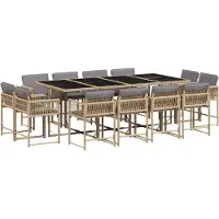 Syfax 13-tlg. Garten-Essgruppe mit Kissen Beigemischung Poly Rattan