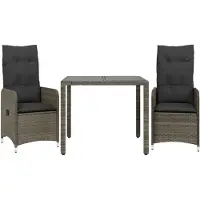 Syfax 3-tlg. Garten-Bistro-Set mit Kissen Grau Poly Rattan